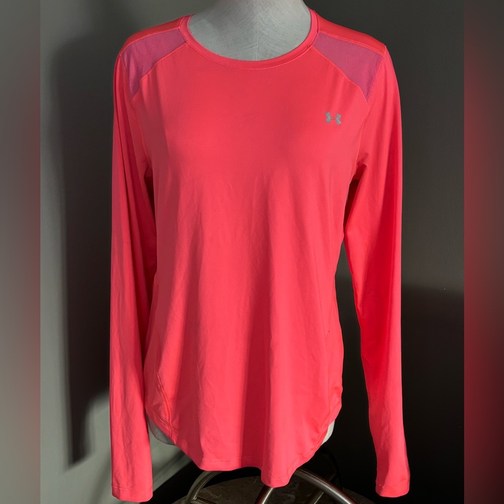 Under Armour loose fitting running shirt. Women's Bright Pink Long Sleeve Top